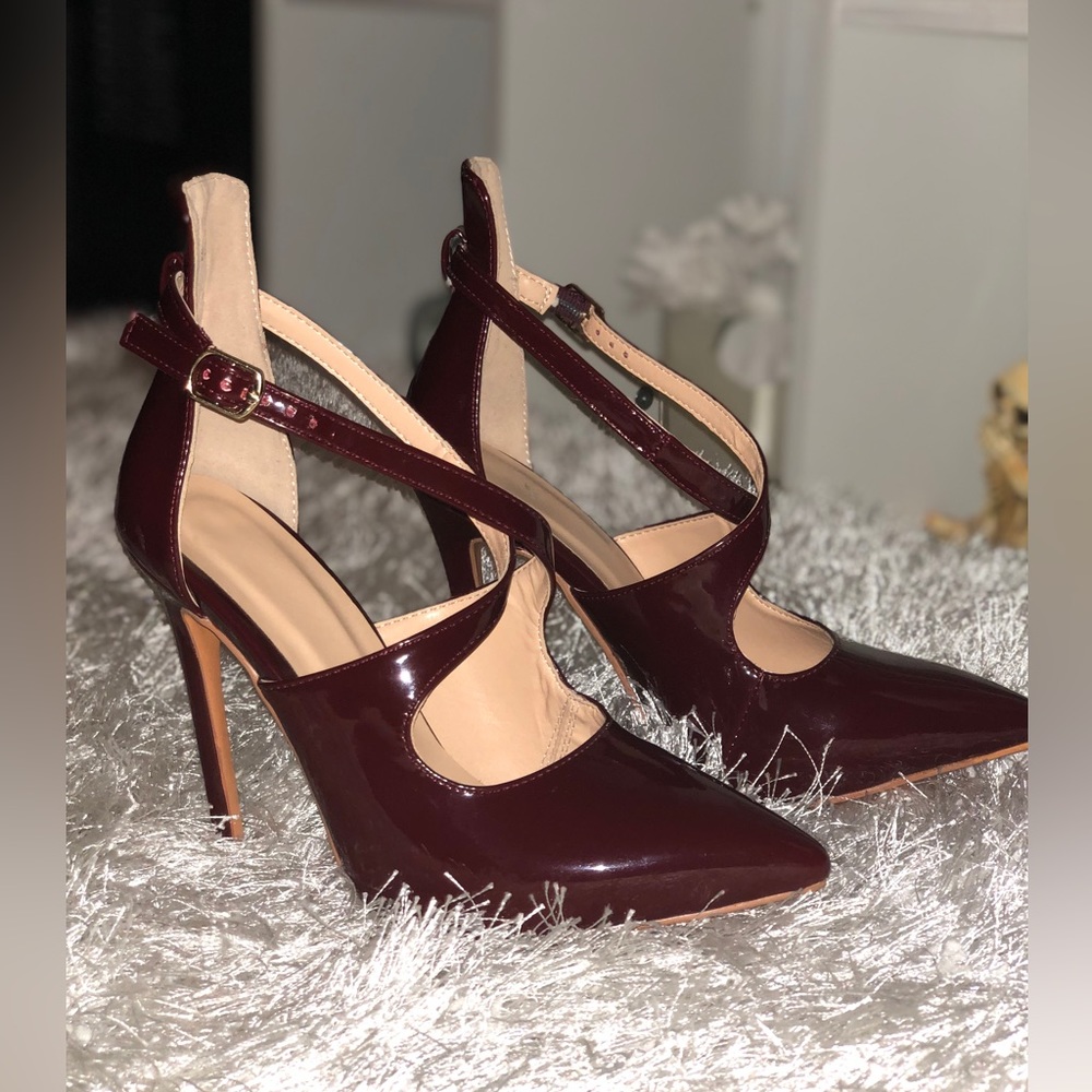 SEXY STILETTO WINE RED HIGH HEELS Size 6